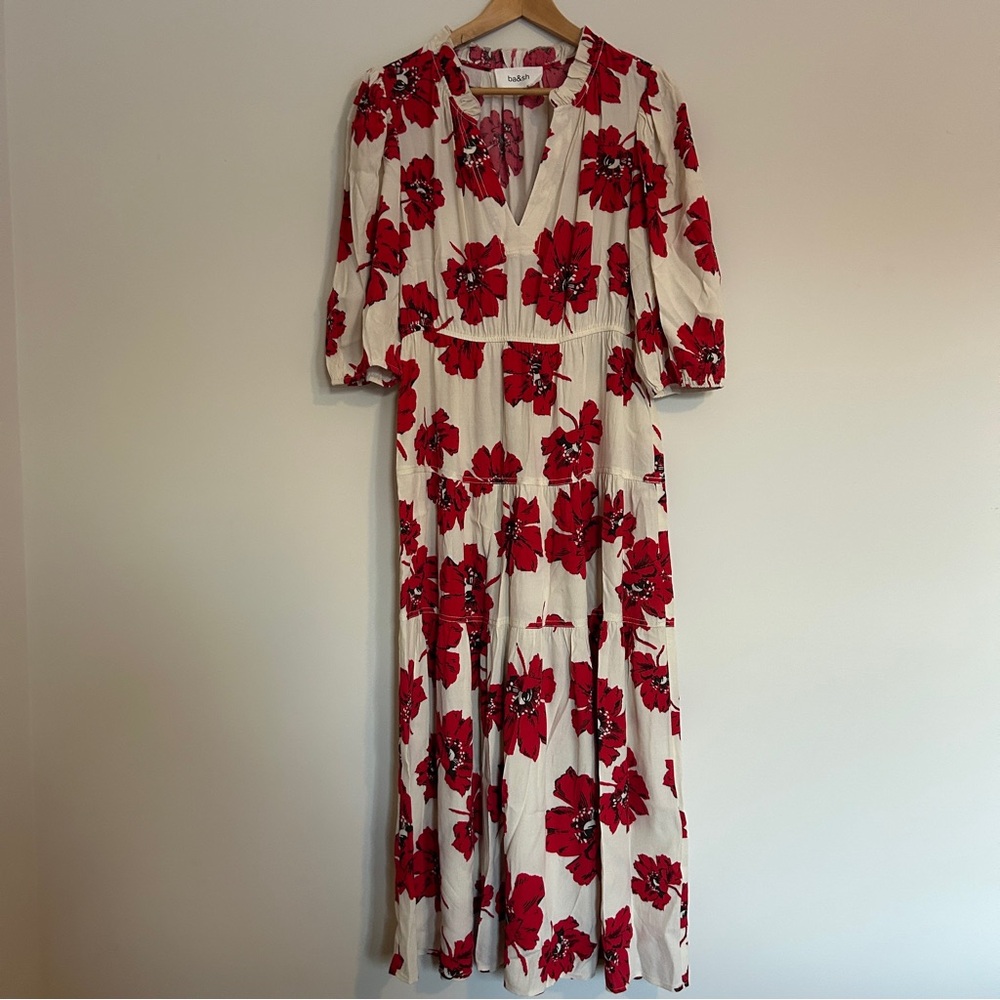 Ba&sh Red and Cream Floral Maxi Dress